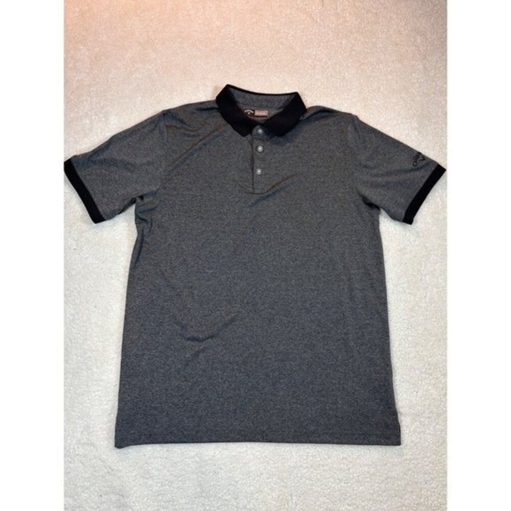 Callaway Golf Polo Shirt Mens Large Gray Black Opti Dri Short Sleeve